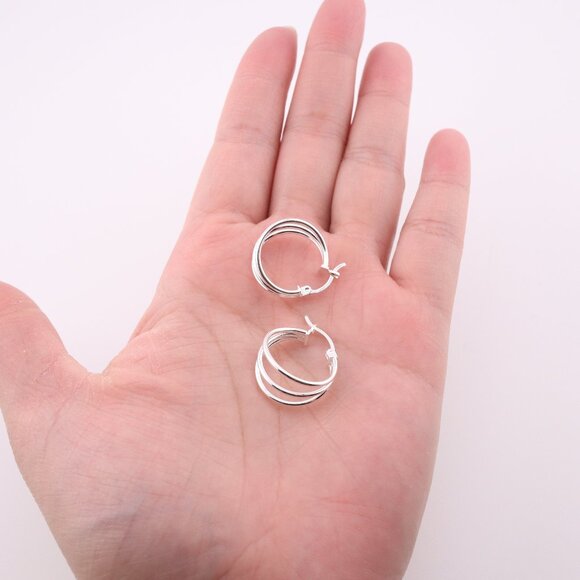 Women's Sterling Silver Multi-Hoop Dangle Earrings Statement Jewelry ** - Picture 10 of 10
